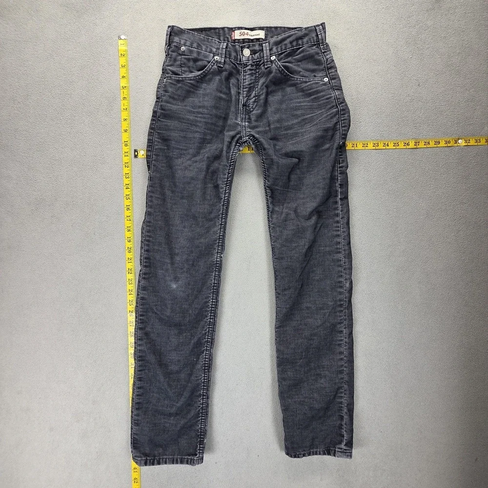 Vintage Levis 504 Jeans Mens 28x32 Gray Corduroy Straight Engineered Zip Fly